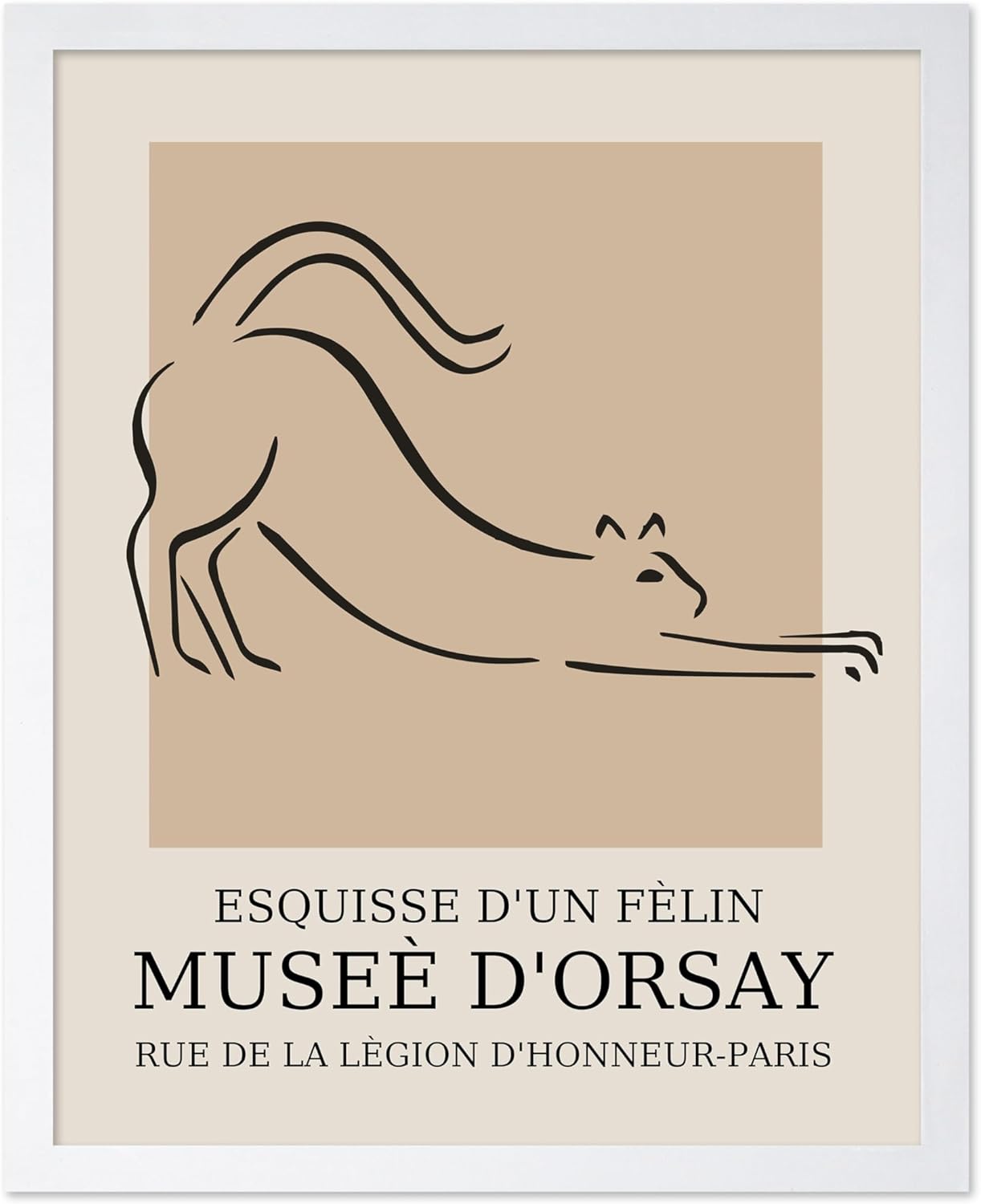 Poster Master Vintage Poster - Retro Minimalist Print - Gift for Artist, Housewarming - Cat, Line Drawing, Sketch, Abstract - Wall Decor for Living Room, Bedroom, 11x14 White Framed