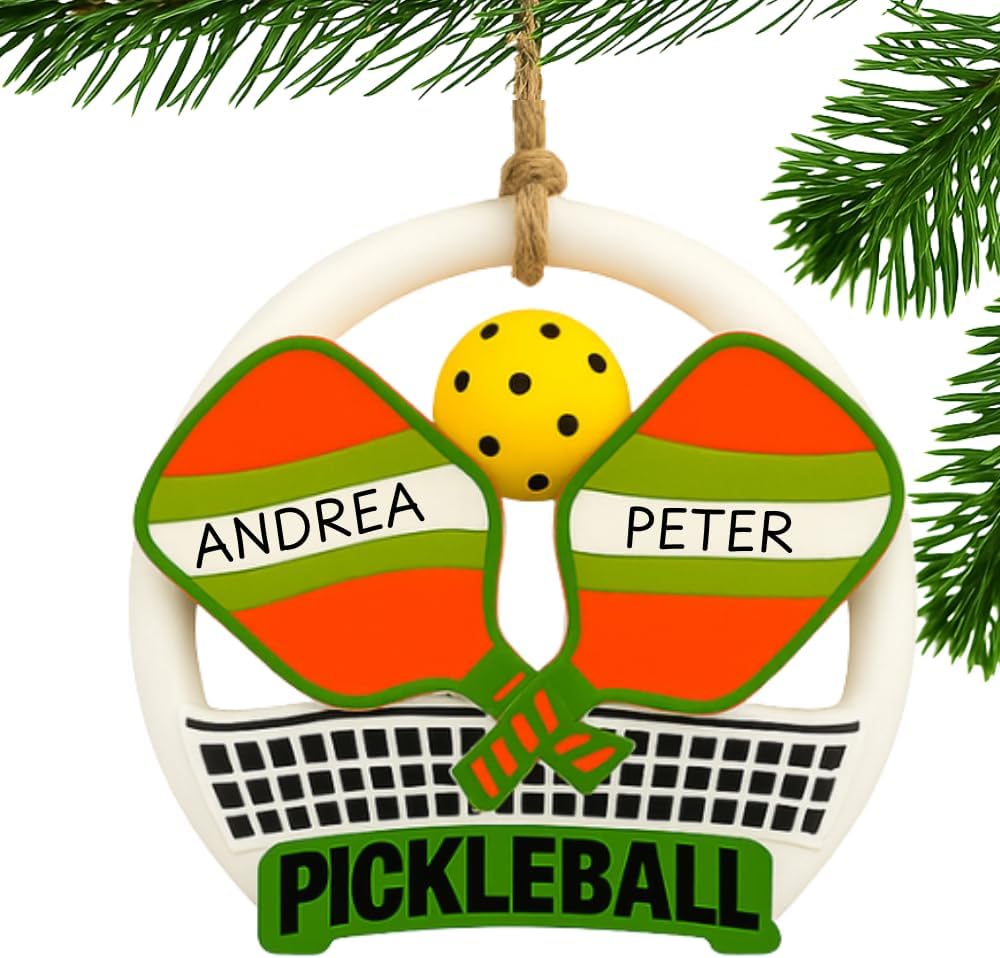 Pickleball Christmas Ornament – Personalized Sports Holiday Decoration with Paddles, Ball & Net – Write-On Ornament for Names – Pickleball Gifts for Players, Coaches & Fans