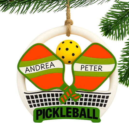 Pickleball Christmas Ornament – Personalized Sports Holiday Decoration with Paddles, Ball & Net – Write-On Ornament for Names – Pickleball Gifts for Players, Coaches & Fans