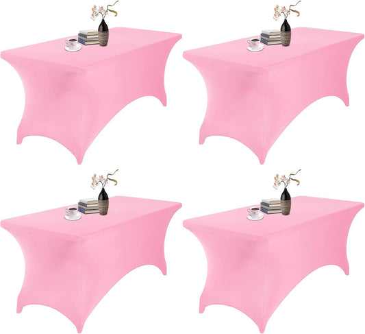 4Pack Spandex Waterproof Table Covers 6ft，Spandex 6ft Waterproof Table Cover for Party,Wedding, Banquet, and Events(Pink)