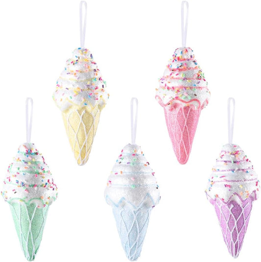 Macaron Color Dessert Ice Cream Pendant Set - 5pcs Christmas Tree Hanging Candy Gift for Xmas, New Year, Birthday Parties