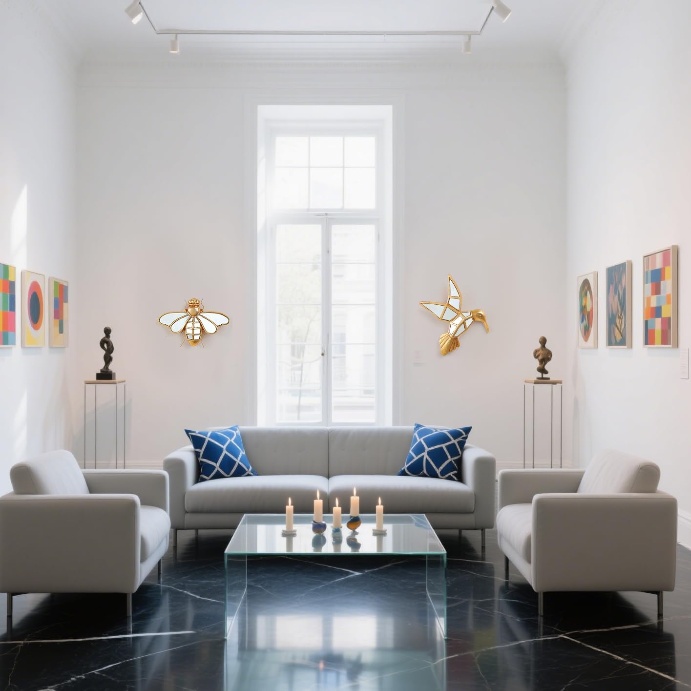 Vintage Wall Sculpture Animals Gold Bird Mirrors - Gold Resin Hummingbird and Glass Wall Decor, Perfect for Victorian and European Themed Homes