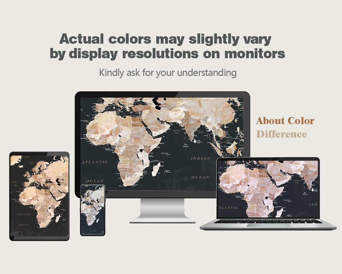 Living Room Wall Art Vintage Home Office Decor Extra Large Bedroom Wall Decor Black Pictures for Wall Decorations Map Paintings