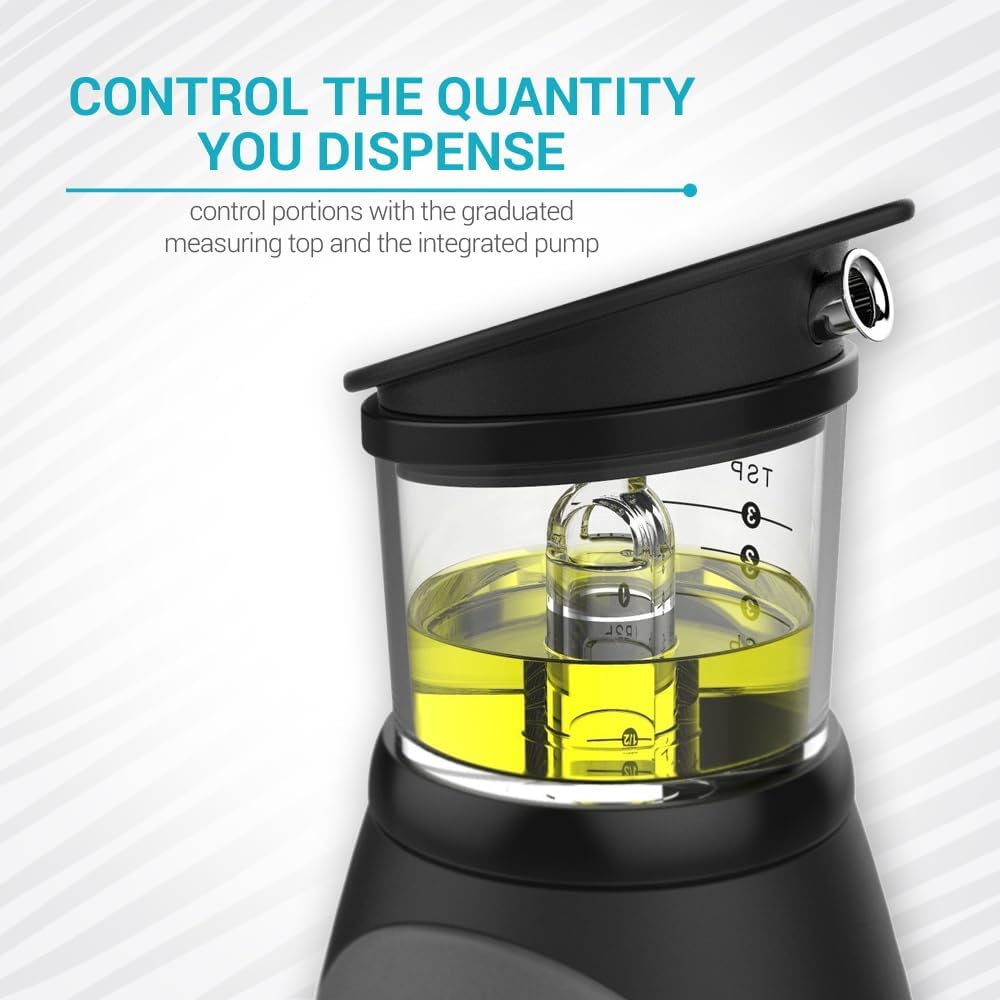 Olive Oil Dispenser Bottle with Pump - Oil Dispenser for Kitchen, Glass Oil and Vinegar Dispenser Set, Measured Cruet for Cooking - Ideal Oil Bottles for Kitchen Gadgets & Gifts, 2 Pack