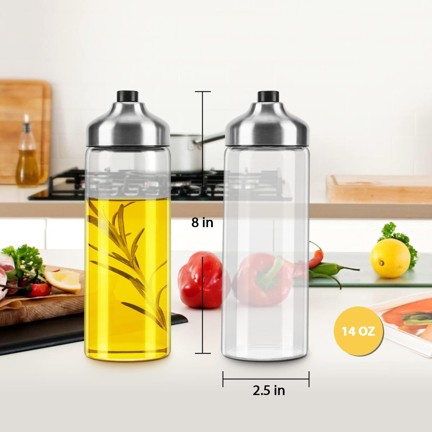 Aelga Olive Oil Dispenser - 14 OZ Glass Oil and Vinegar Dispenser Bottles Set for Kitchen No Drip-Set of 2