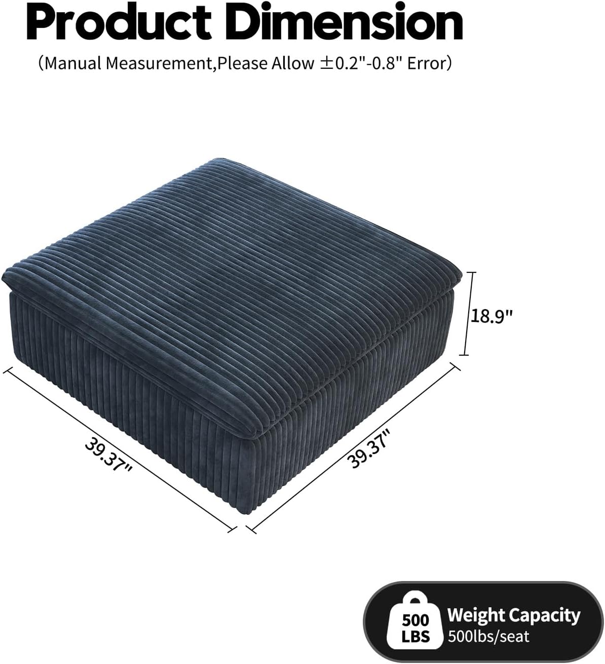 Modern Down Filled Sigle Middle Seat, Cloud Modular Sectional Sofa, Contemporary American Wide Deep Seat Couches for Living Room Apartment and Bedroom,No Assembly Required,Blue