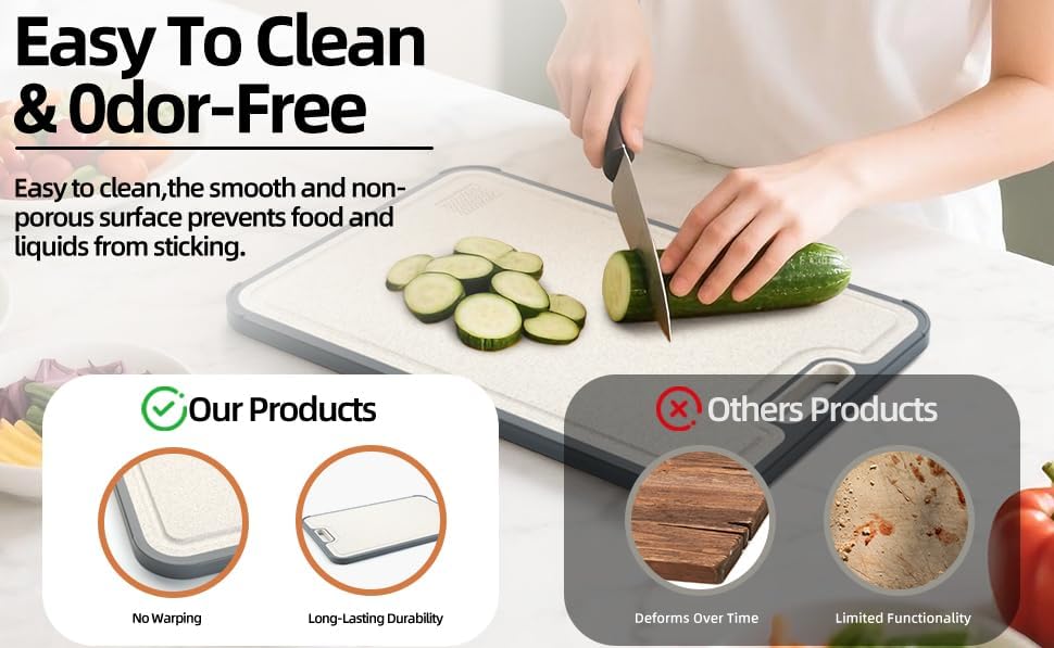 Titanium Cutting Board for Kitchen, Double Sided Cutting Boards for Meal Prep with Pure Titanium and Wheat Straw PP, Dishwasher Safe Chopping Board for Meat Vegetables Fruits, Large Size, 16”×11”