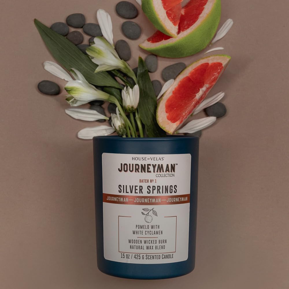 Journeyman Collection Candle, 15oz, Wooden Wick, Silver Springs, Large Painted Jar
