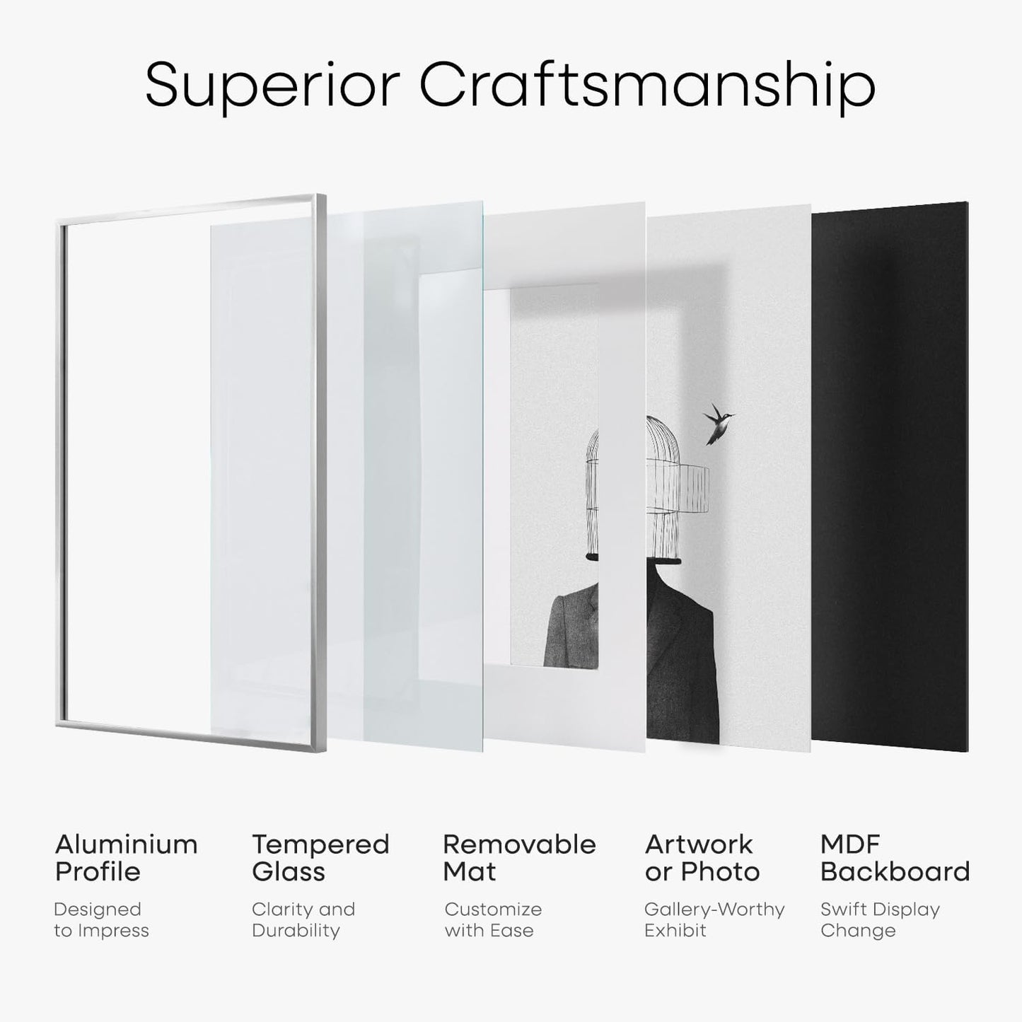 Homeforia Silver 8x12 Picture Frame, High End Metal 8 x 12 Poster Frames with Mat 6 by 8 for Photo, 12x8 Frame Matted to 6x8 inch Art, 8by12 Wall or Tabletop Frames, Tempered Glass, Wall Kit, Set of 1