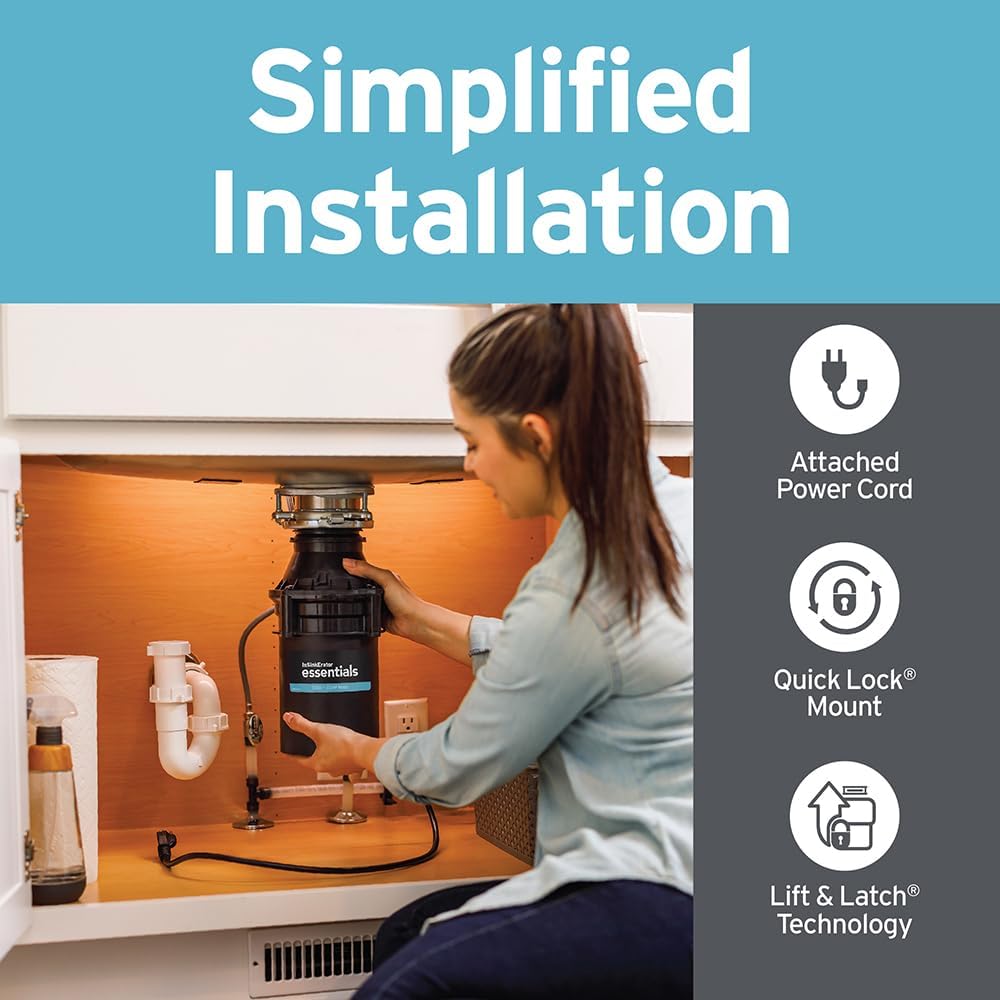 InSinkErator Essentials ES50 Kitchen Garbage Disposal with Power Cord, 1/2 HP Motor Continuous Feed Food Waste Disposer, ES50 W/C