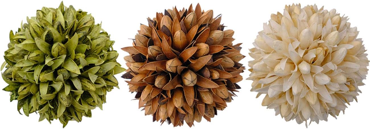 3.5inch Decorative Balls Bowl/Tray &Floral Orb/Ball with Dried Potpourri, Artificial Decorative Balls for Vase Bowl Filler Table Decor for Home,Spa,Reiki, Set of 3