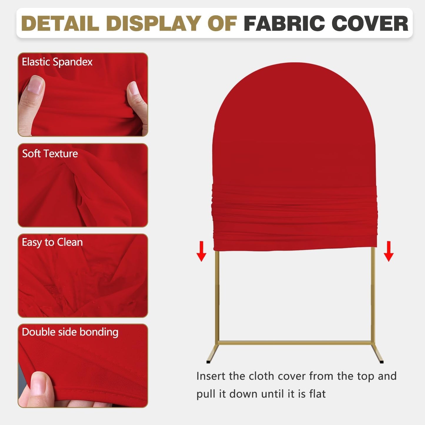 Arch Backdrop Stand and Cover Set, 3 Metal Balloon Arch Backdrop 4ft 5ft 6ft, Gold Arched Stand Frame for Wedding, Parties,Birthday, Backdrop Decorations (Red,4ft+5ft+6ft)