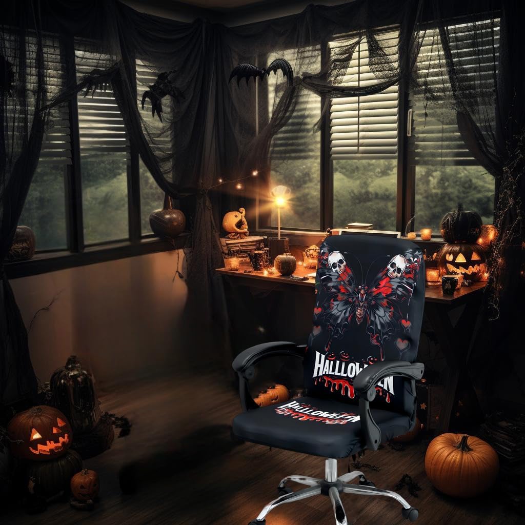 Halloween Office Chair CoversHorror Bloody Handprints Footprints on White Horror Theme Print Stretchable Slipcover for Modern Simplism Style High Back Boss Chair(No Chair) (Halloween08, L)…