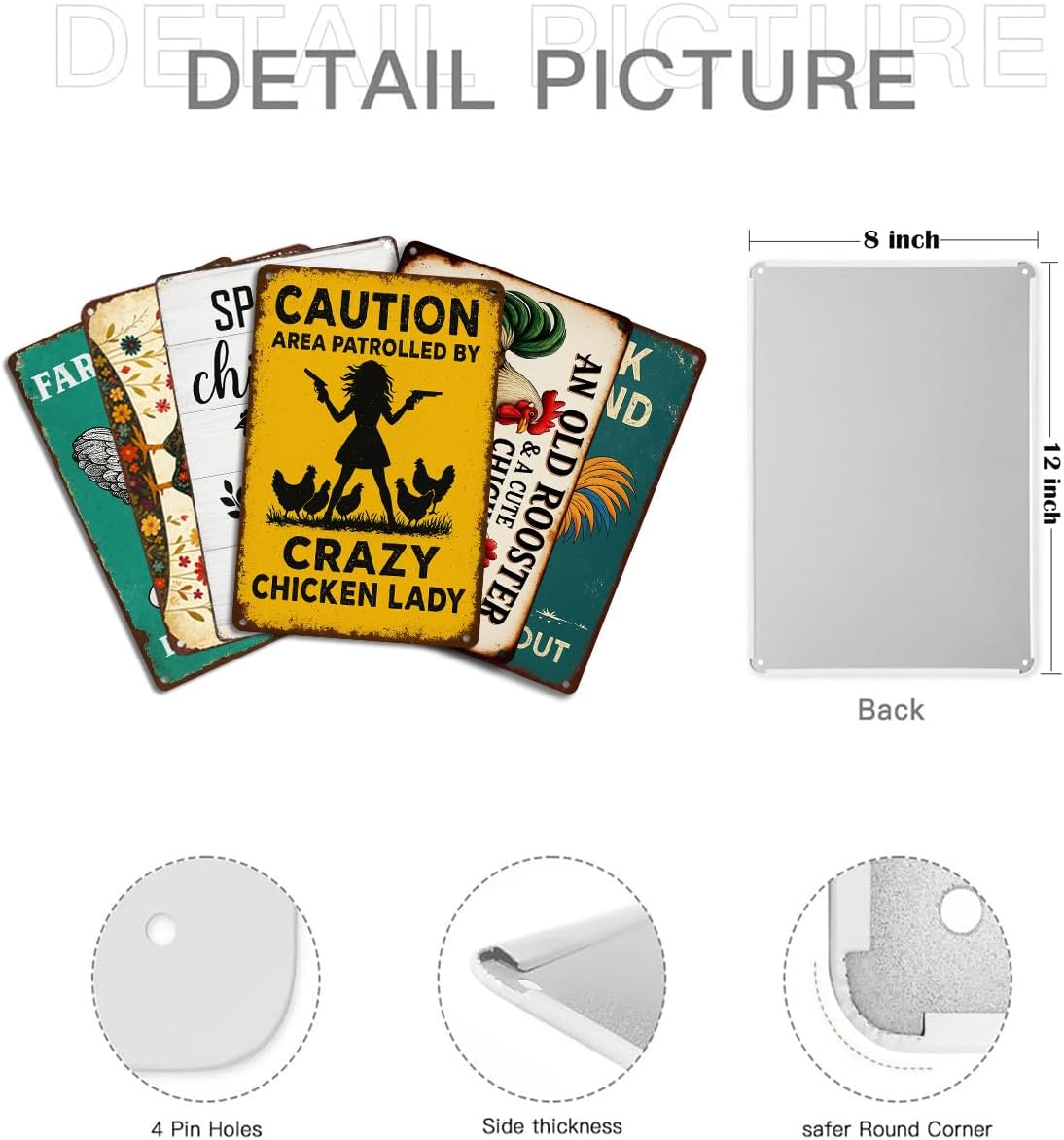 6 Pack Chicken Coop Signs – Vintage Farm Accessories Funny Metal Tin Signs for Outdoor Chicken Coop Decor, Farmhouse Wall Art, Rustic Barn Yard Decorations, 8x12 Inch