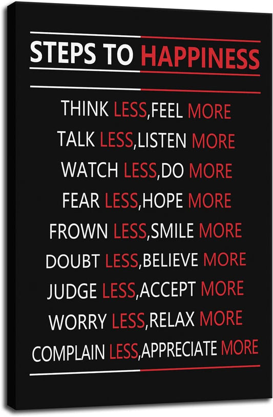 Motivational Wall Art for Office Steps For Happiness Inspirational Positive Poster Inspiring Canvas Painting Prints Wall Pictures for Living Room Home Decor Framed Artwork [24''W x 36''H]