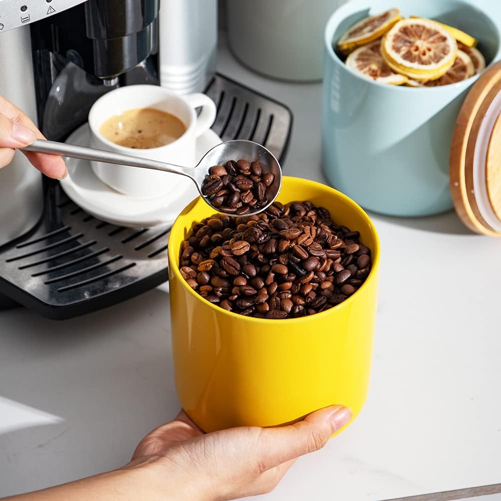 Sweejar Kitchen Canisters Ceramic Food Storage Jar, Stackable Containers with Airtight Seal Wooden Lid for Serving Coffee Bean, Flour, Tea, Cookies and More - 58 Fl Oz(Yellow)