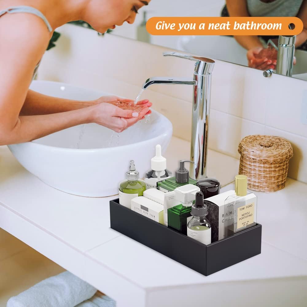 Black Bamboo Drawer Organizer - Silverware&Utensil Holder Organizer for Kitchen Drawers, Multi-Use Drawer Dividers Boxes for Bathroom Counter，Cabinet, Garage, Office Desk, Makeup, Jewelry (12*6*2.5)