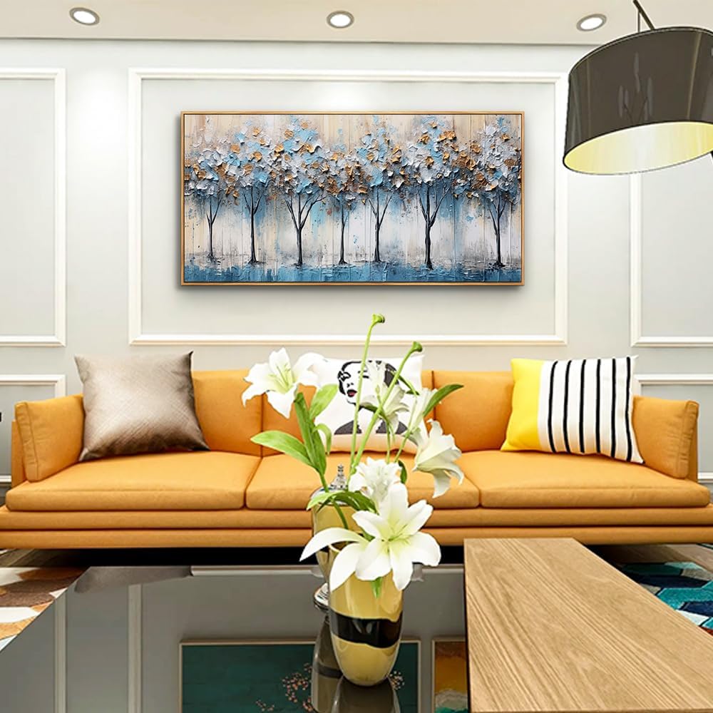 Hyidecorart Vintage Trees Abstract Wall Paintings Large Canvas Art for Living Room Bedroom - Wood Framed Modern Office Pictures Stretched and Ready to Hang Home Decoration