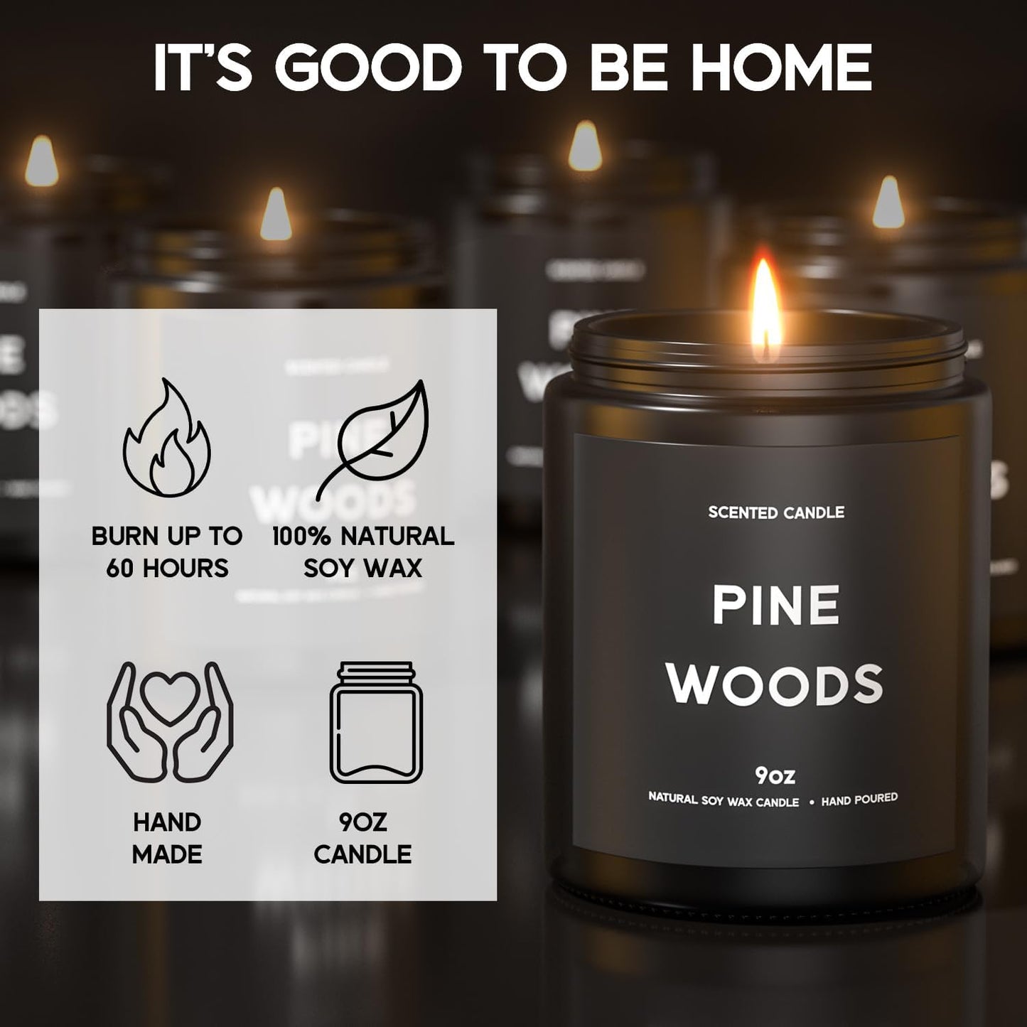 Pine Woods Candle, 9oz Scented Candle for Men, Scented Candles for Home, Gifts for Men, Personalized Blessing Minimalist Men's Gifts