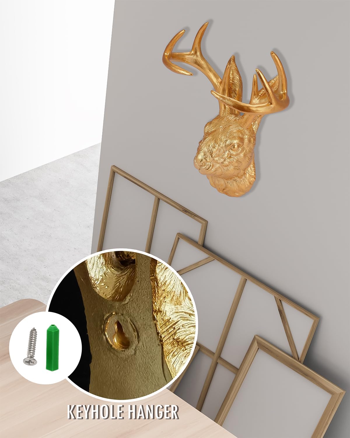 Pumdut Jackalope Wall Mount - Stunning Animal Head Wall Mount with Deer Antlers Decor - Gold Wall Decor for Home or Office, Elegant Deer Head Wall Sculptures