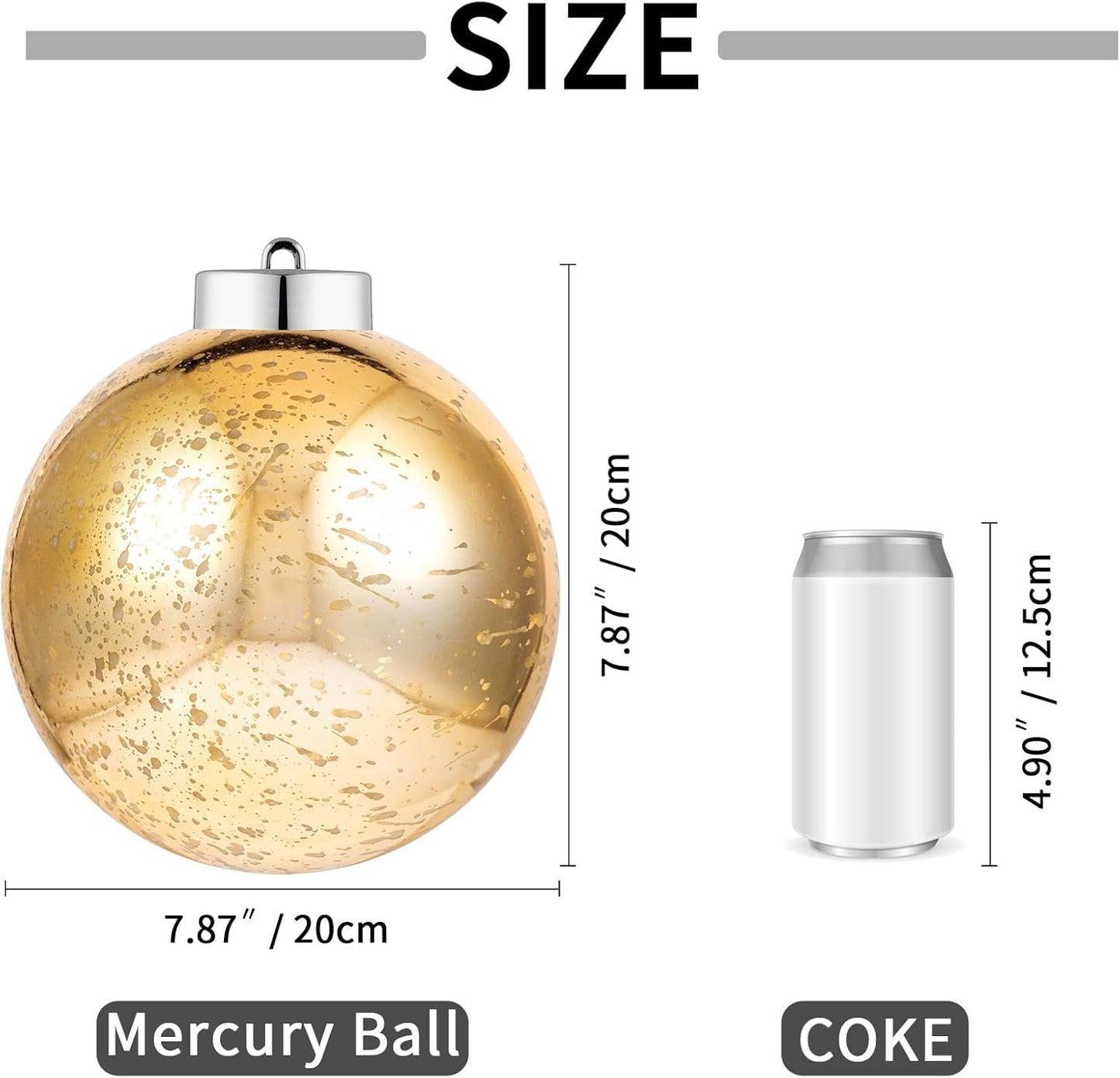 XmasExp Large Christmas Ball Ornaments,1pcs Gold Giant Shatterproof Plastic Hanging Mercury Xmas Ball Decorations Christmas Tree Ornaments (Gold, 8")