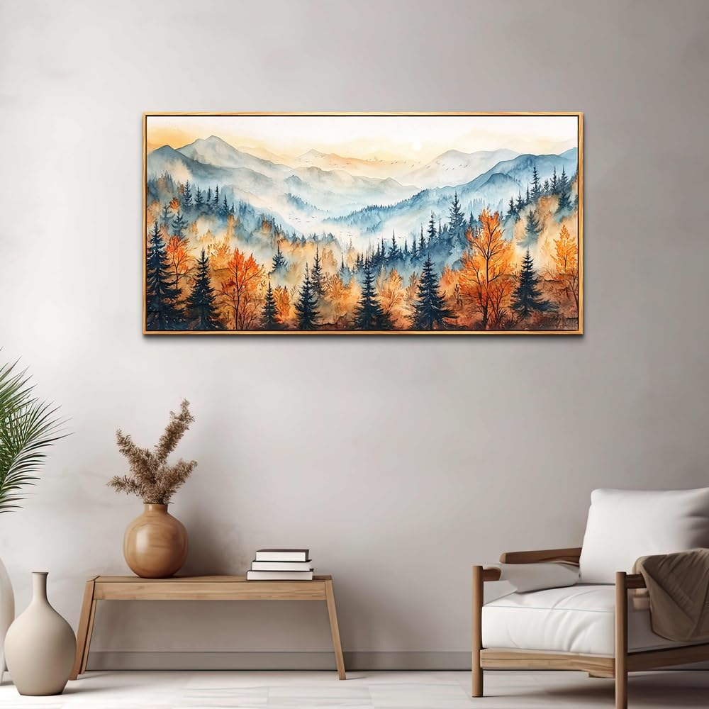 KELIYUAN Large Canvas Wall Decor For Living Room Wall Art For Bedroom Office Murals Abstract Mountain Forest Painting Farmhouse Wall Pictures Modern Room Home Decor Aesthetics Wood Framed 24"X48"