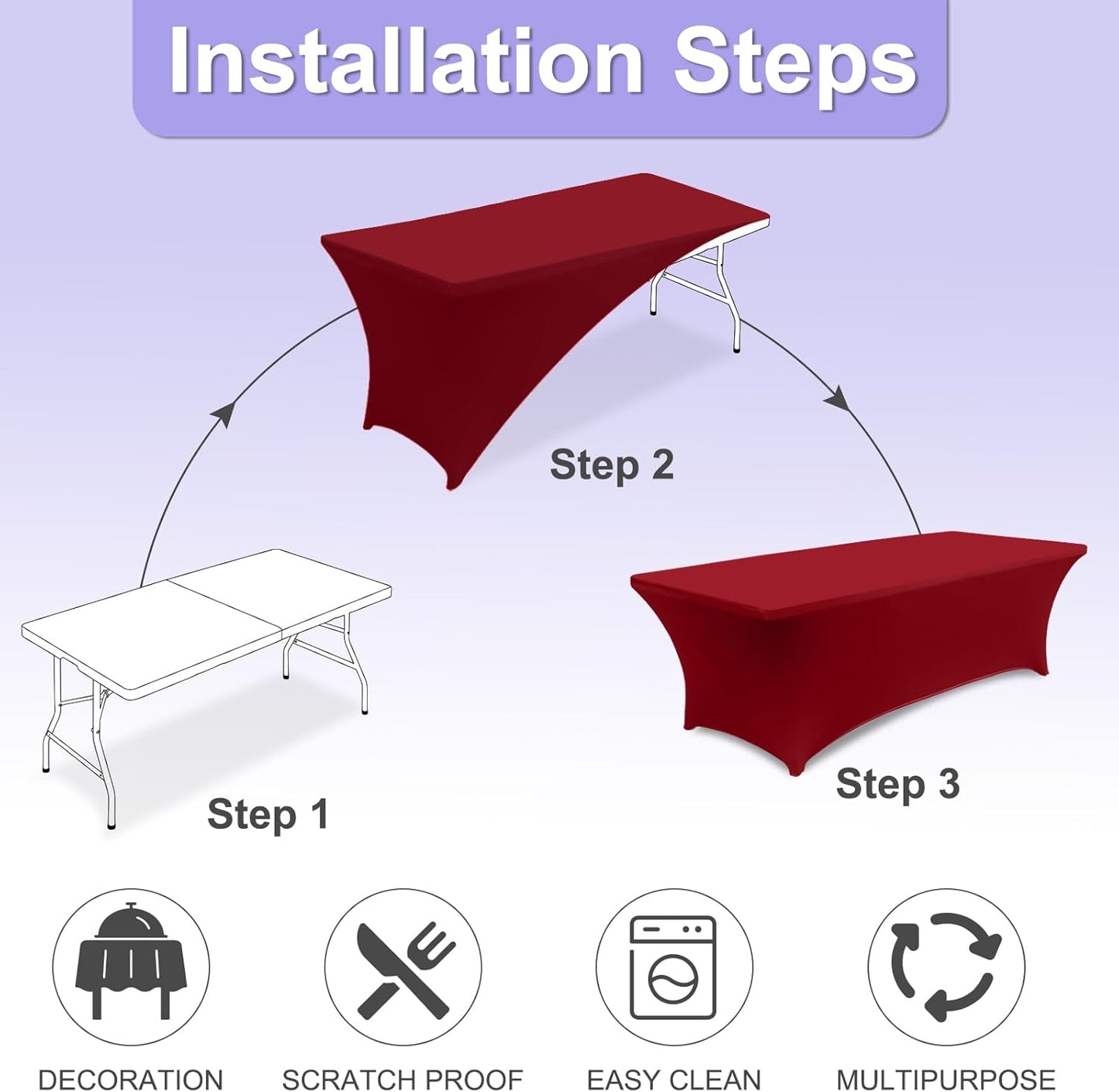ABCCANOPY 6 FT Red Spandex Table Cover Stretch Fitted Wrinkle Resistant Tablecloth Reuse for Rectangular Folding Table Patry Event Wedding Banquet Protector