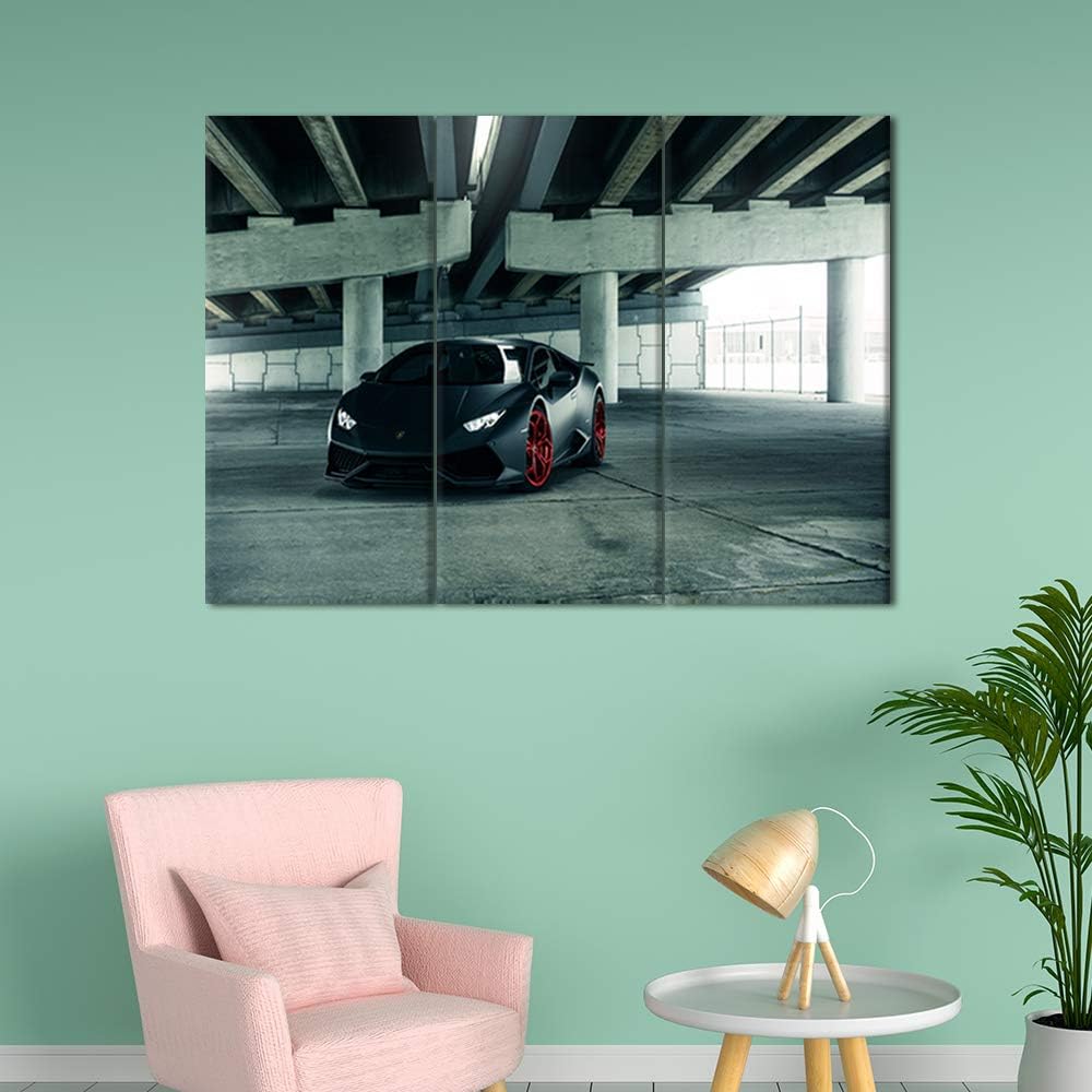TUMOVO Canvas Print Wall Art Painting Black Speedy Racing Car Picture Sports Car Modern Giclee Prints Stretched and Framed Artwork - 28 x 14inch x 3 Panel