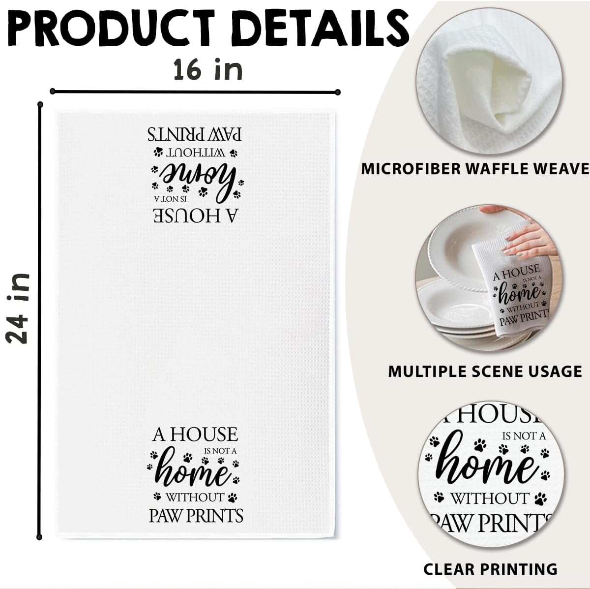 Dog Hand Towel, A House is Not a Home Without Paw Prints, Waffle Weave Microfiber Pet Kitchen Towel, Cute Decor for Dog Lovers