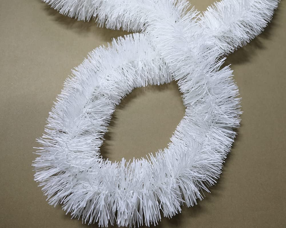 25 ft Long Roll Tinsel Twist Garland, Shiny Metallic Foil Decorations for Halloween, Parade Floats, Christmas Eve, New Year Parties (4" x 25' roll,) (White)