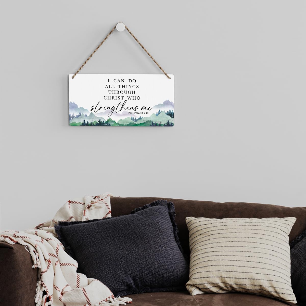 SENJIAN Christian Decor Bible Verse Wall Decor, I Can Do All Things Through Christ, Modern Farmhouse Sign Scripture Printed Wood Sign Wall Art Religious Decoration for Home Office Bathroom Bedroom