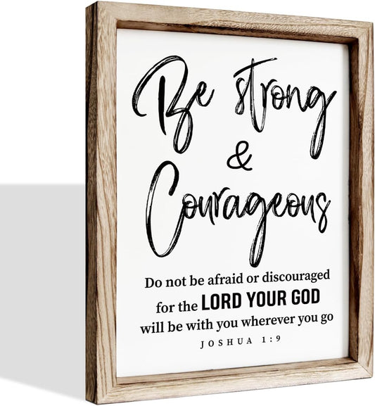 Inspirational Wood Signs, Christian Wooden Wall Plaque, Religious Home Decor, Bible Verse Decor Art, Framed Wall Plaque Sign 15 * 11.5 inches, Be Strong and Courageous Sign