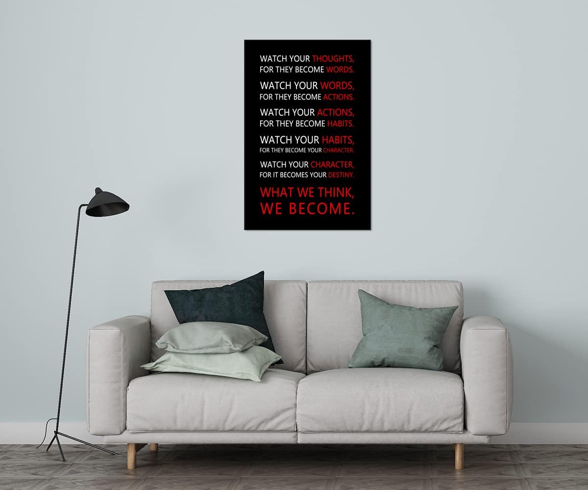 Motivational Wall Art for Office Watch Your Thoughts Inspirational Canvas Painting Inspiring Quotes Posters Prints Artwork Living Room Home Decor Framed Ready to Hang [24''W x 36''H]