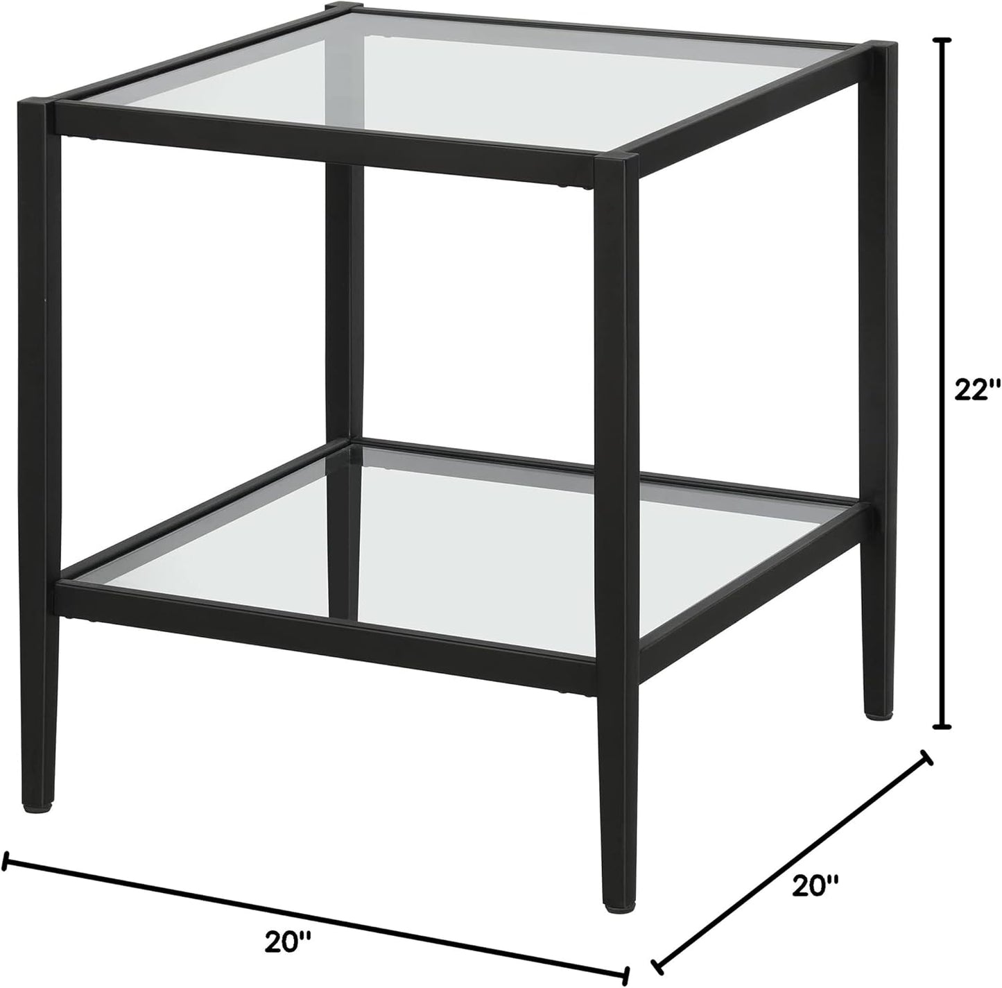 Henn&Hart 20" Wide Square Side Table with Glass Shelf in Blackened Bronze, Table for Living Room, Bedroom