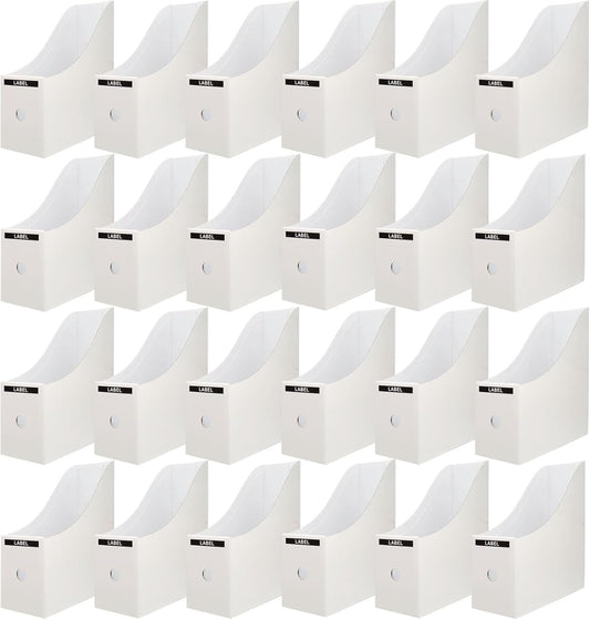 24 Pack White Cardboard Magazine File Holder for Desk, Shelves, Office or Home, Vertical Book Bins for Classroom and Library Use, 10.6'' H×10.2'' L ×3.5''W Folder Organizer Box