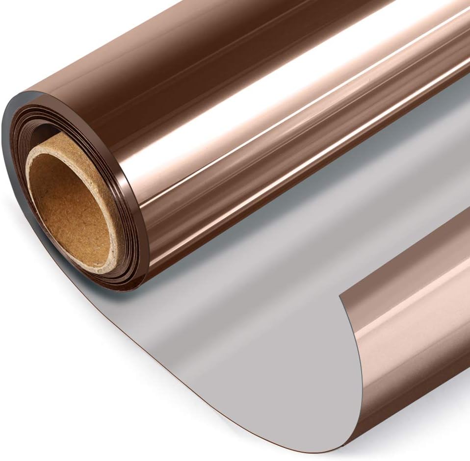 HIDBEA One Way Mirror Window Film, Daytime Privacy Sun Blocking Reflective Window Film Static Cling Heat Control Window Tinting Film for Home and Office, Brown Silver, 35.4 x 78.7 Inch