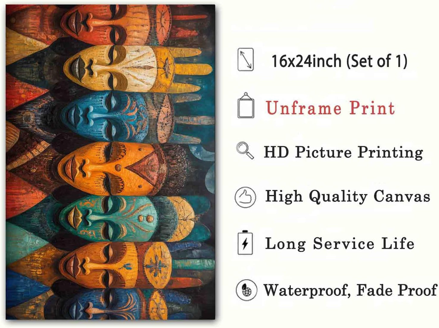 Mask Canvas Wall Art Tribal Ethnic Painting Samerican Painting Safrican Tribal Artwork African Culture Wall Art Antique Pictures Mask Vintage Living Room Decor 16x24inch No Frame