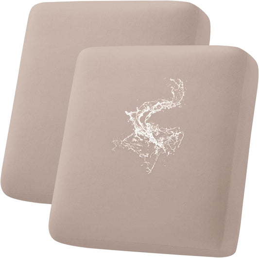 hyha Waterproof Couch Cushion Covers, Stretch Sofa Couch Seat Slipcover for Dog Washable, Non-Slip Waterproof Outdoor Cushion Covers for Patio Furniture Replacement (2 Pieces, Taupe)