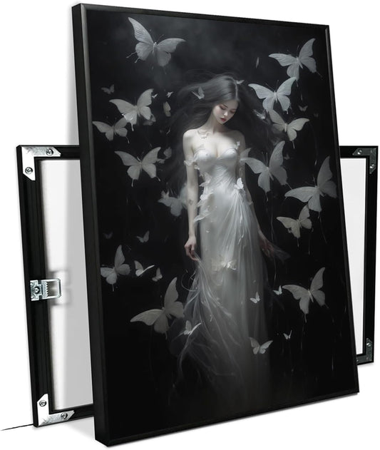 JFHCQJPK Vintage Gothic Feminine Canvas Wall Art Print Butterfly Poster Moody Female Wall Art Retro Artwork Dark College Decor for Home Bedroom24x36in Metal blackFramed