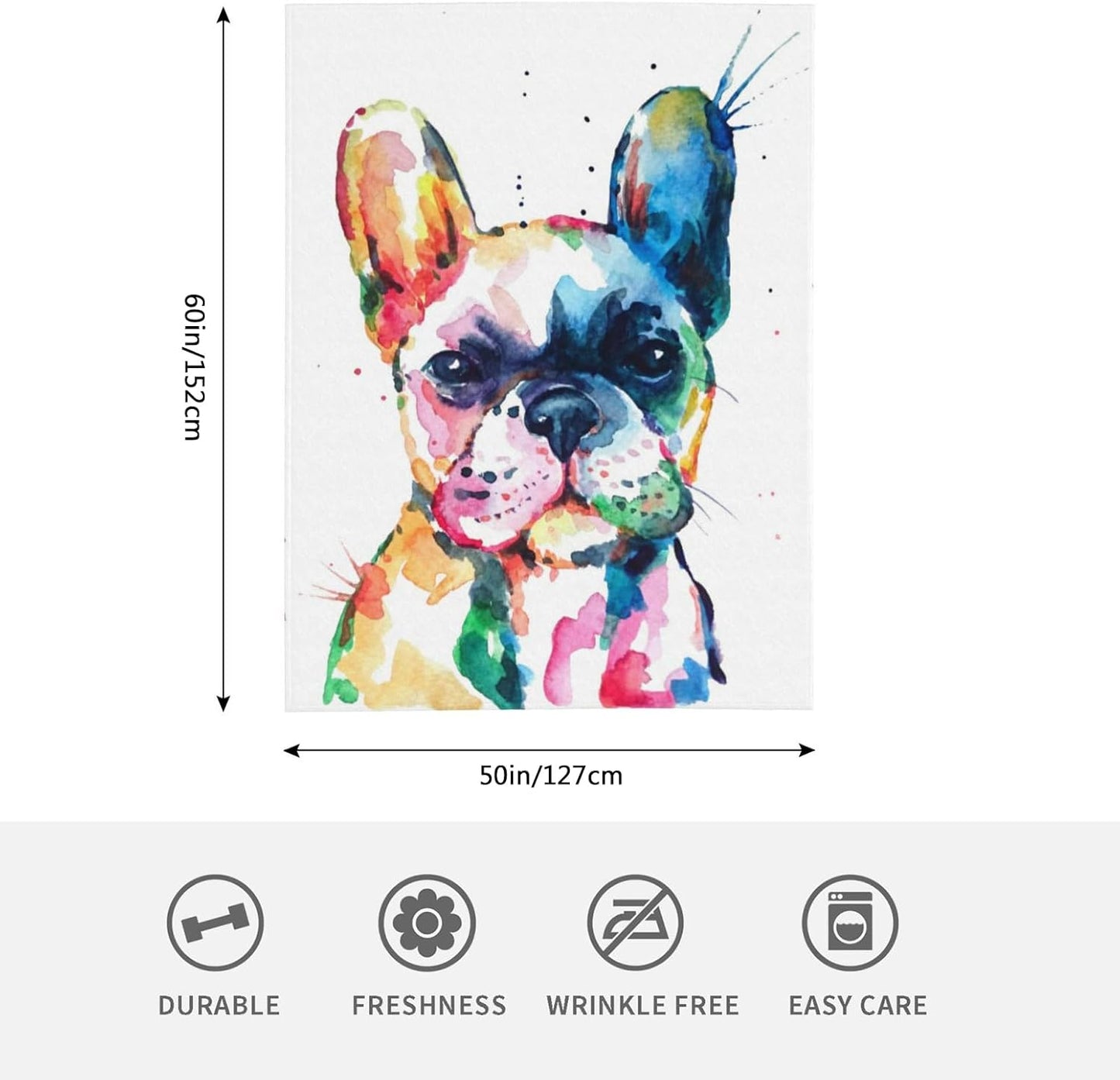 HGOD DESIGNS Watercolor French Bulldog Fleece Throw Blanket Ultra Soft Cozy Blooming Decorative Flannel Blanket All Season for Home Couch Bed Chair Travel 50x60in
