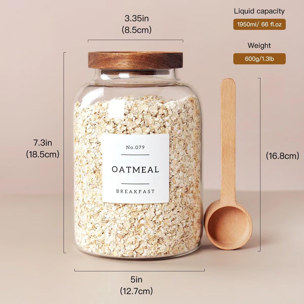 2 PCS Large Glass Jar with Airtight Lid, Glass Food Storage Jars for Tea,Spice,Cereal, Egg,Flour,Coffee and More(70 FL OZ/2000 ml)