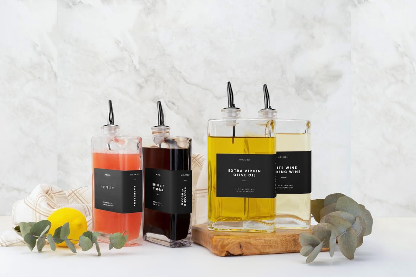 Molimoli Olive Oil Dispenser Bottle for Kitchen, Automatic Pourer, Glass Thin Bottle Dispenser for Kitchen, Olive Oil Cruet, | Set of 2 - Black