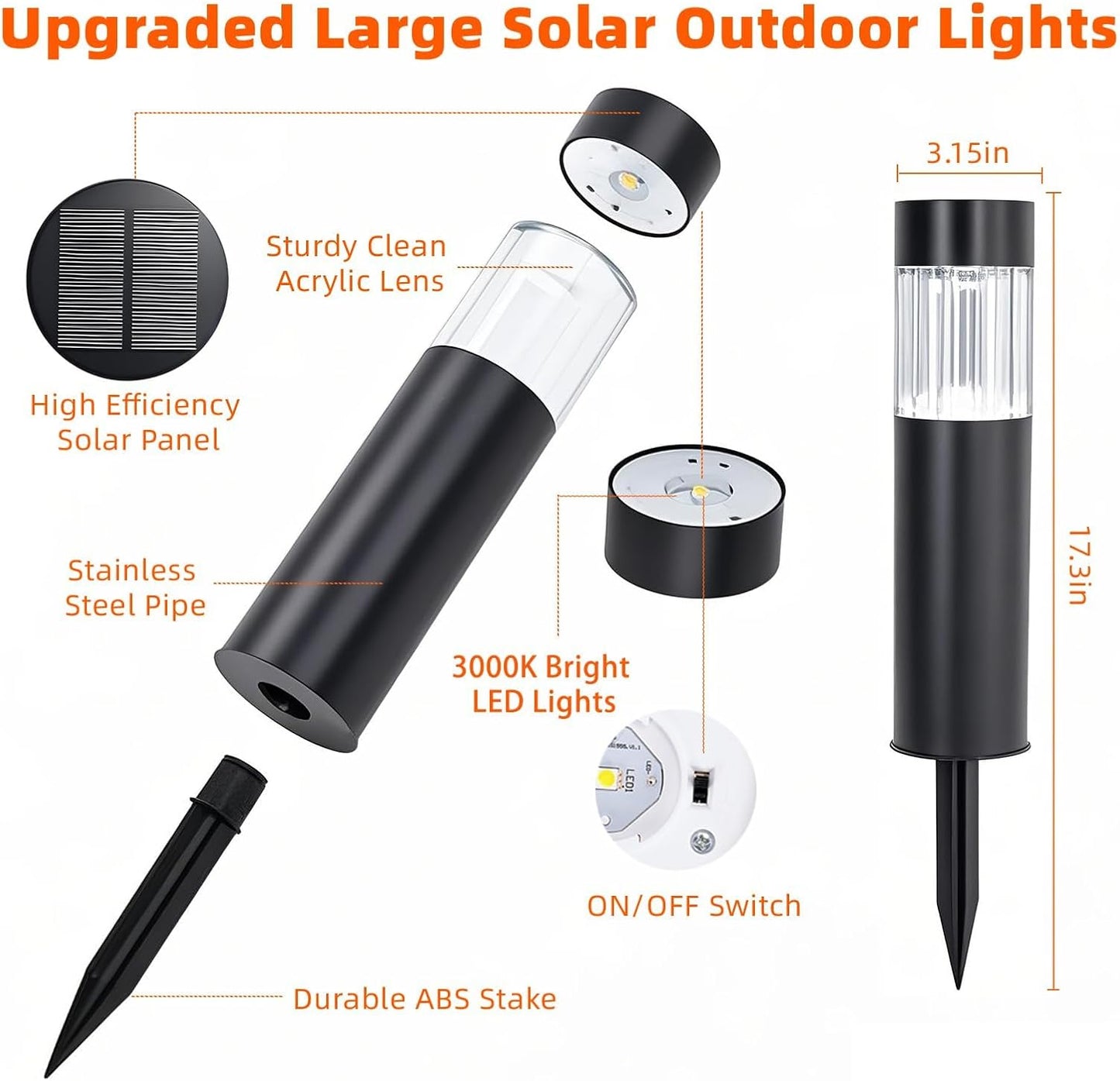 Solar Pathway Lights Outdoor Waterproof, 4 Pack Stainless Steel Stake Lights, Bright 35LM 3000K Warm White LED, IP65 Auto On/Off Landscape Lighting for Garden, Yard, Lawn, Walkway, Patio, Driveway