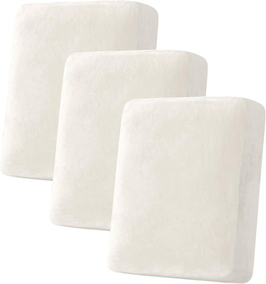 H.VERSAILTEX Velvet Stretch Couch Cushion Cover Plush Cushion Slipcover for Chair Loveseat Sofa Cushion Furniture Protector Seat Cushion Sofa Cover (3 Piece Sofa Cushion Covers, Porcelain)