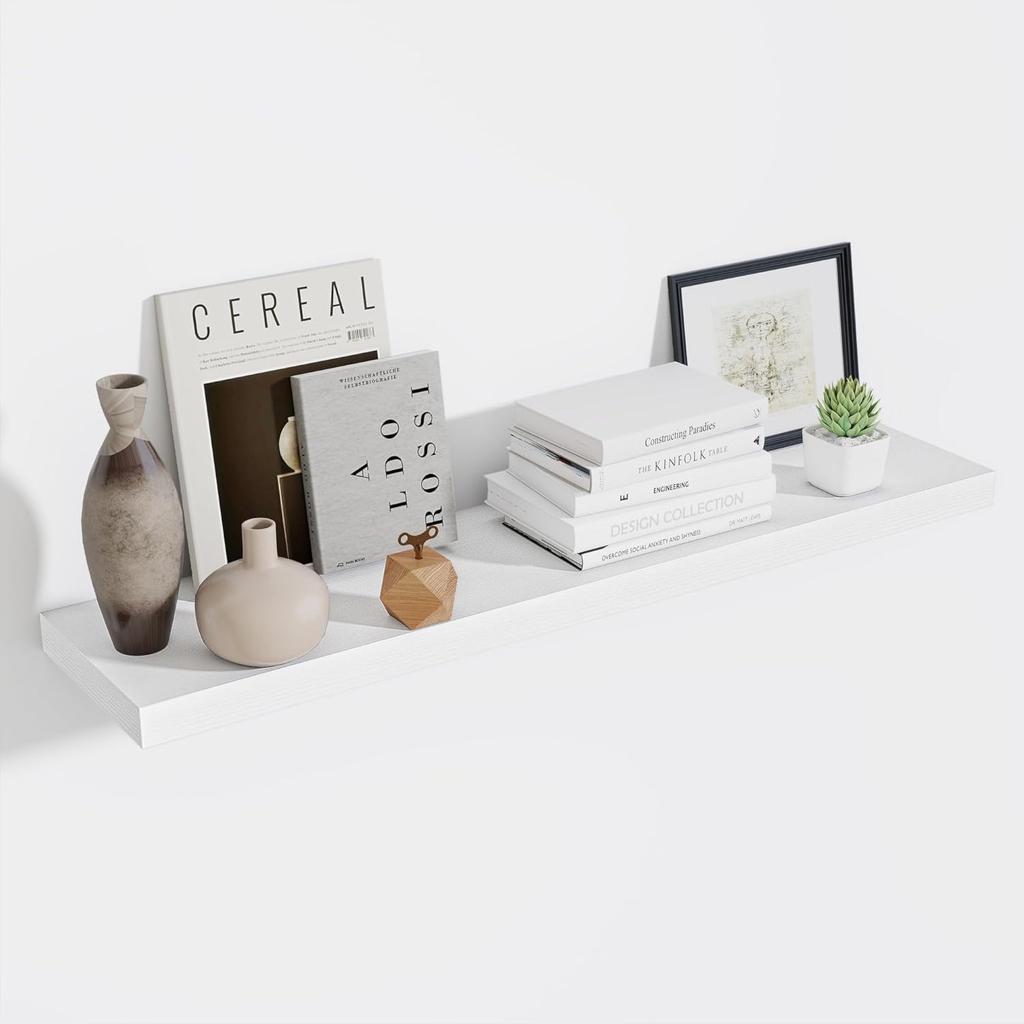 Fun Memories 10 Inch Deep Shelves, Floating Shelves for Wall 48 Inches Long, Wood Floating Shelves for Wall, Large Storage Shelves Wall Mount for Living Room Bedroom, White, Set of 1