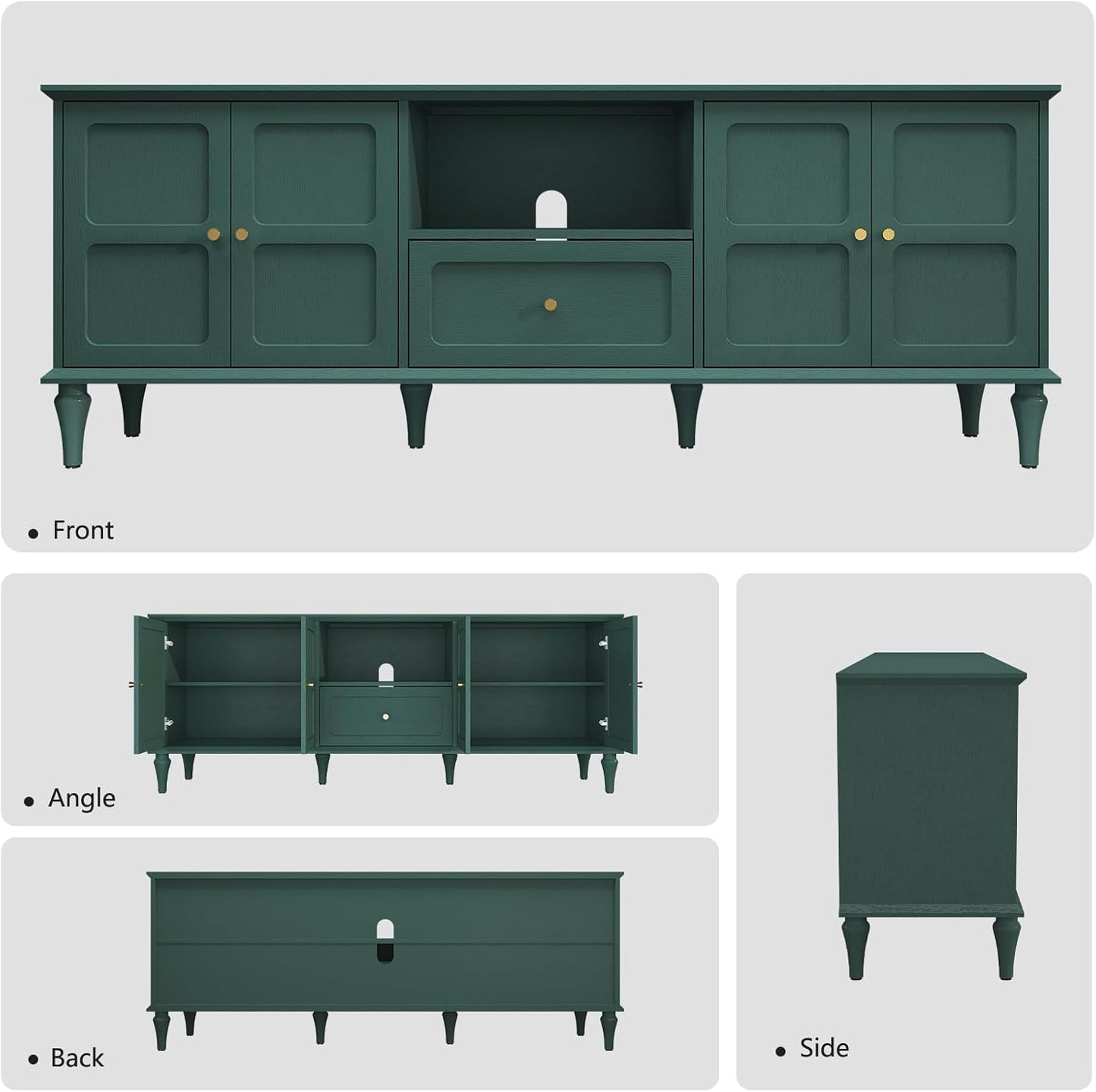 ARTPOWER 67'' Mid-Century Modern TV Stand with Storage Drawer and Doors, Long TV Stand with Adjustable Shelves for 75 Inch TV for Living Room, Bedroom, Green