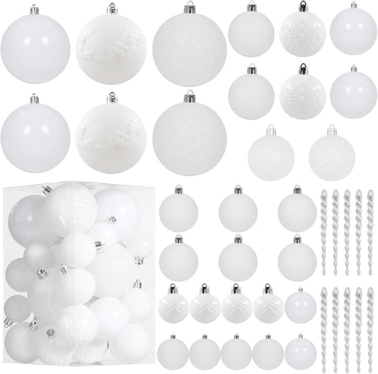 Christmas Ball Ornaments for Christmas Decorations - 41 Pieces Xmas Tree White Shatterproof Ball Ornaments with Hanging Loop for Holiday and Party Decoration