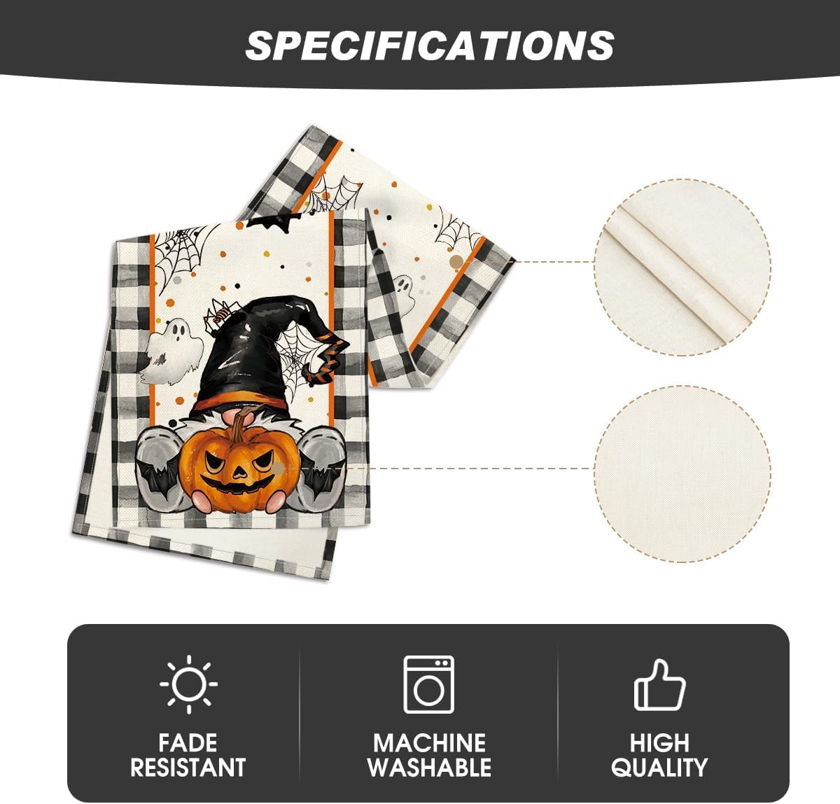 Artoid Mode Buffalo Plaid Gnome Bat Pumpkin Ghost Halloween Table Runner, Sensonal Kitchen Dining Table Decor for Home Party 13 x 120 Inch