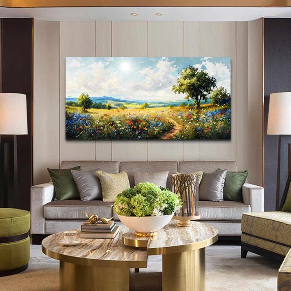 hyidecorart Nature Field Scenery Abstract Painting Large Wall Art For Living Room Bedroom Wall Decor Pictures Artworks Modern Wall Decorations For Office Canvas Prints Home Art Decor 24"X 48"