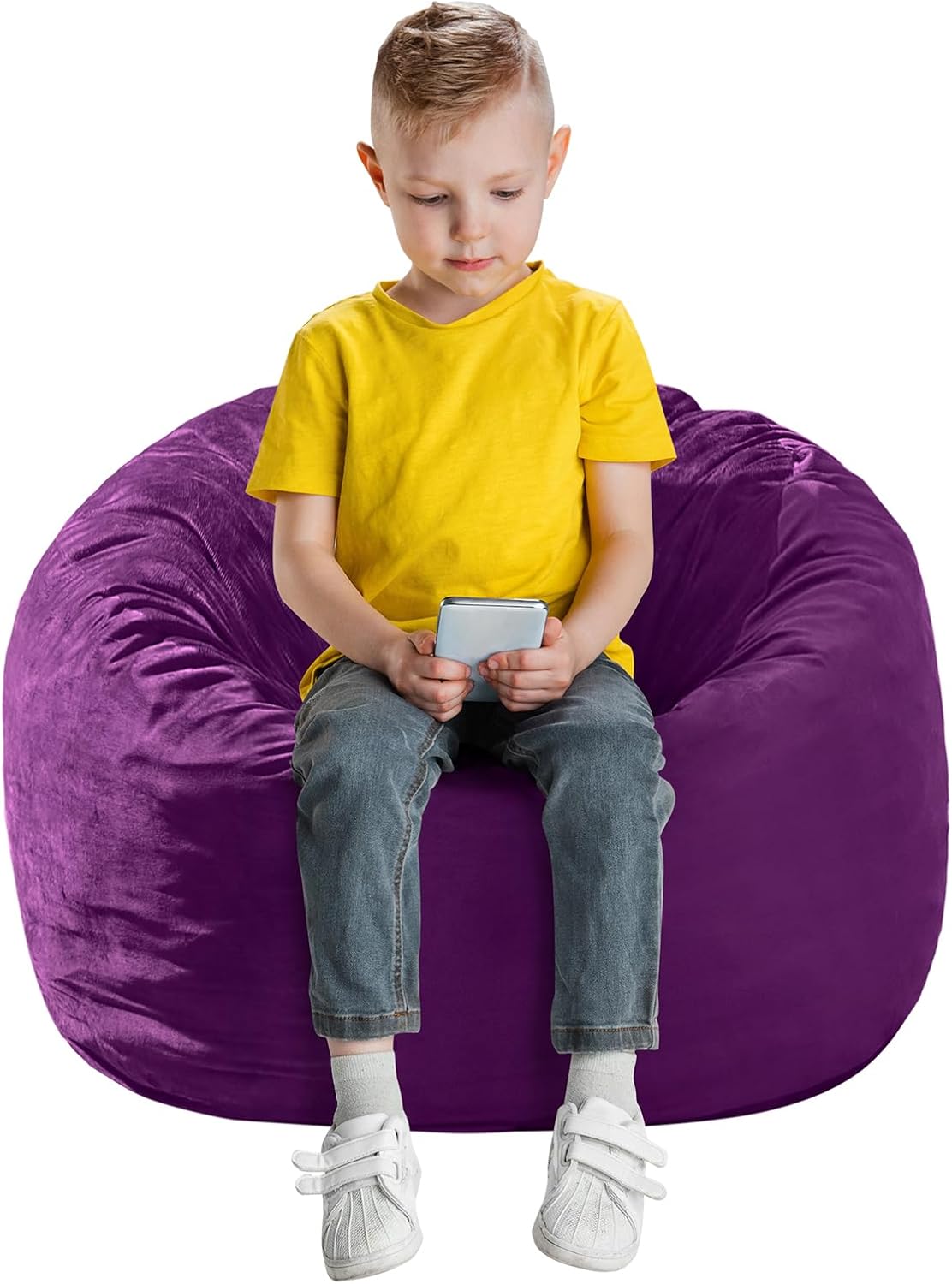 Bean Bag Chairs for Kids - Memory Foam Furniture BeanBag Chair - Kids/Teens Sofa with Soft Micro Fiber Cover - Round Fluffy Couch for Living Room Bedroom College Dorm - 2.5 ft, Purple